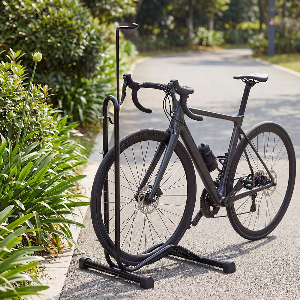 Monvelo Black Carbon Steel Height Adjustable Outdoor Floor Bike Rack Image 3