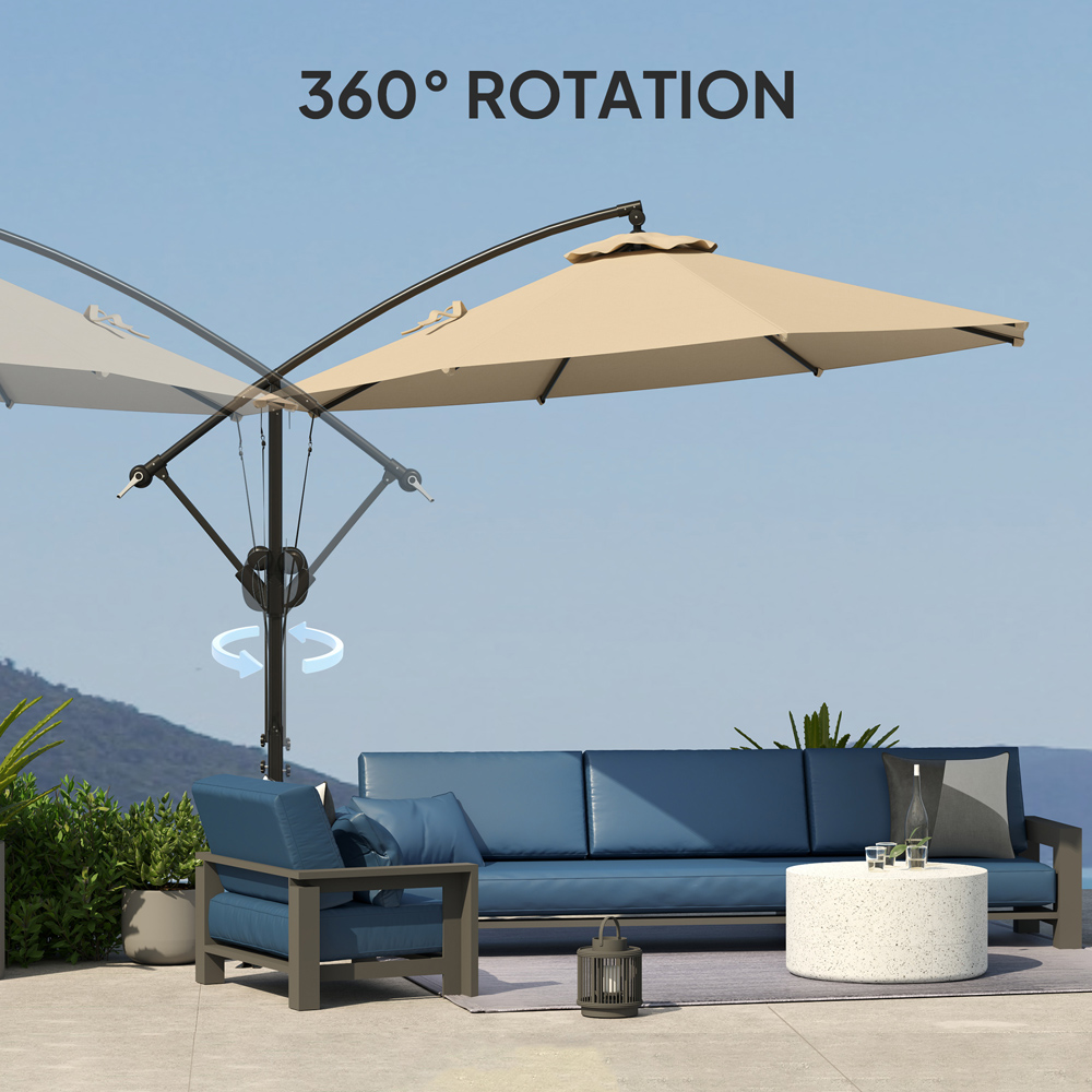 Outsunny Khaki Banana Cantilever Parasol with Cover and Wind Strap 3m Image 7