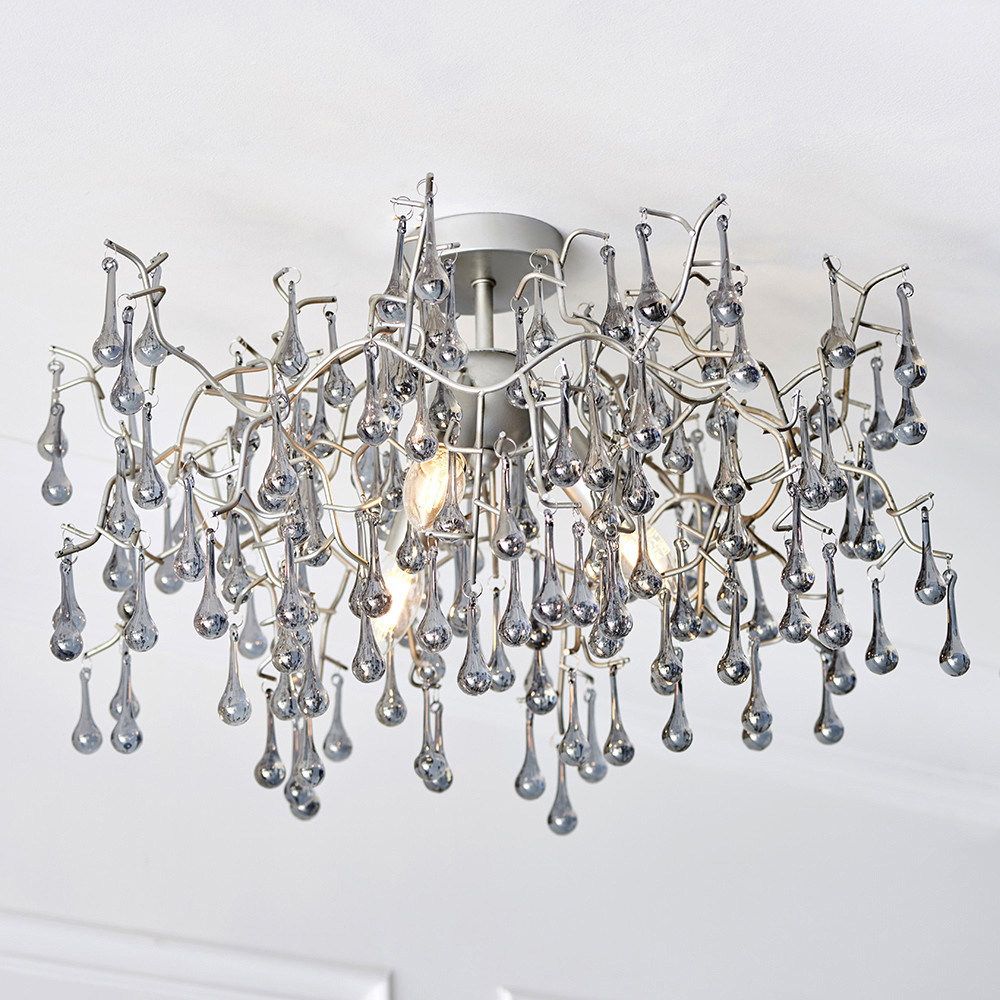 Merano Rimini Tinted Glass Aged Silver and Smokey Grey 3 Light Semi Flush Ceiling Image 2
