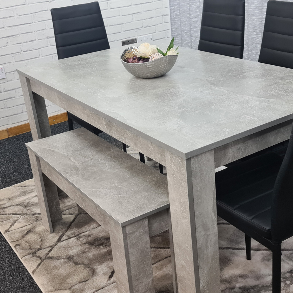Kosy Koala 6 Seater Glass and Faux Leather Dining Bench Set Stone Grey Effect and Black Image 4