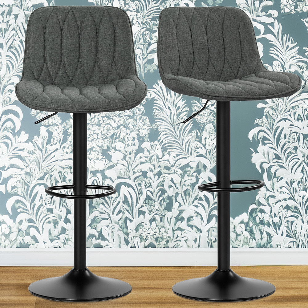 HOMCOM Charcoal Grey Modern Adjustable Swivel Bar Chair Set of 2 Image 1