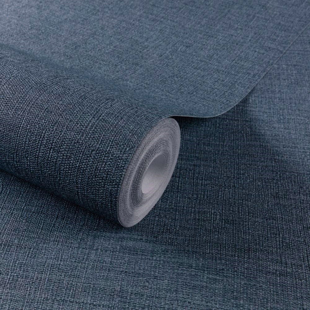 Grandeco Telma Slubbed Fabric Hessian Textured Luxury Navy Blue Wallpaper Image 2