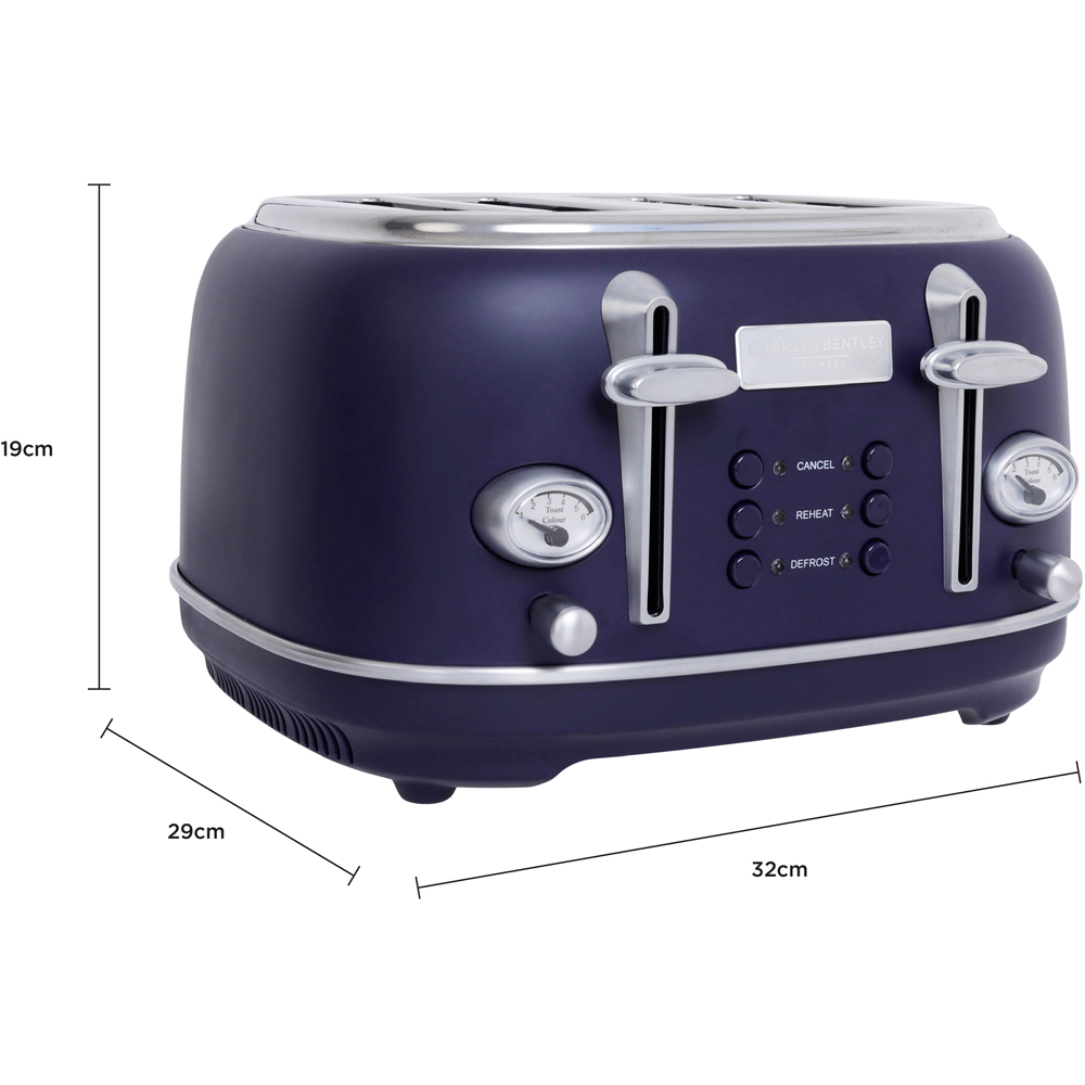 Charles Bentley TORE01DARKBL Matt Dark Blue and Silver 4 Slice Toaster Image 6