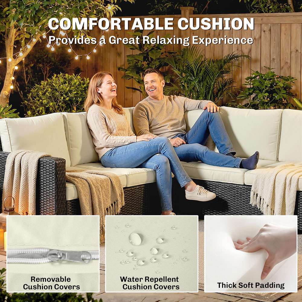 Outsunny 9 Seater White PE Rattan Garden Lounge Set with Fire Pit Table Image 8