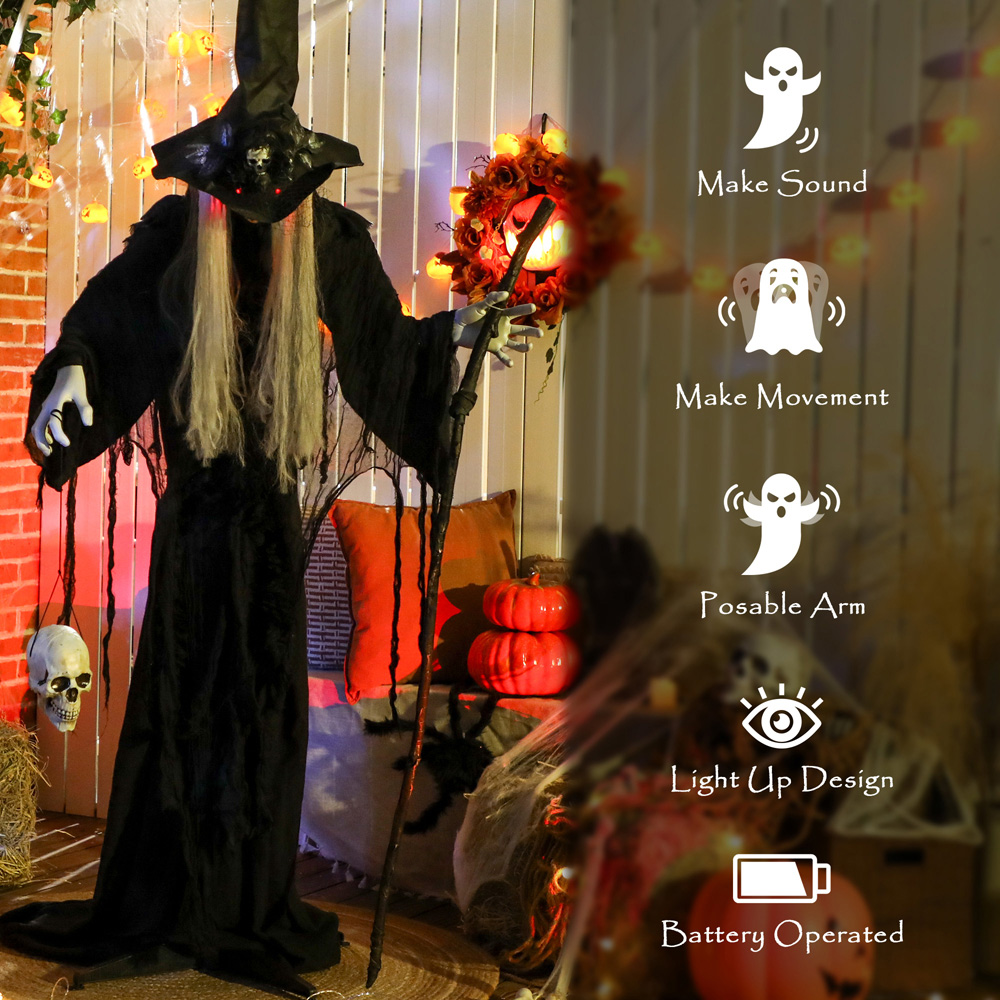 Outsunny Voice Activated Animatronics Black Standing Witch Halloween Decoration 5.5ft Image 6