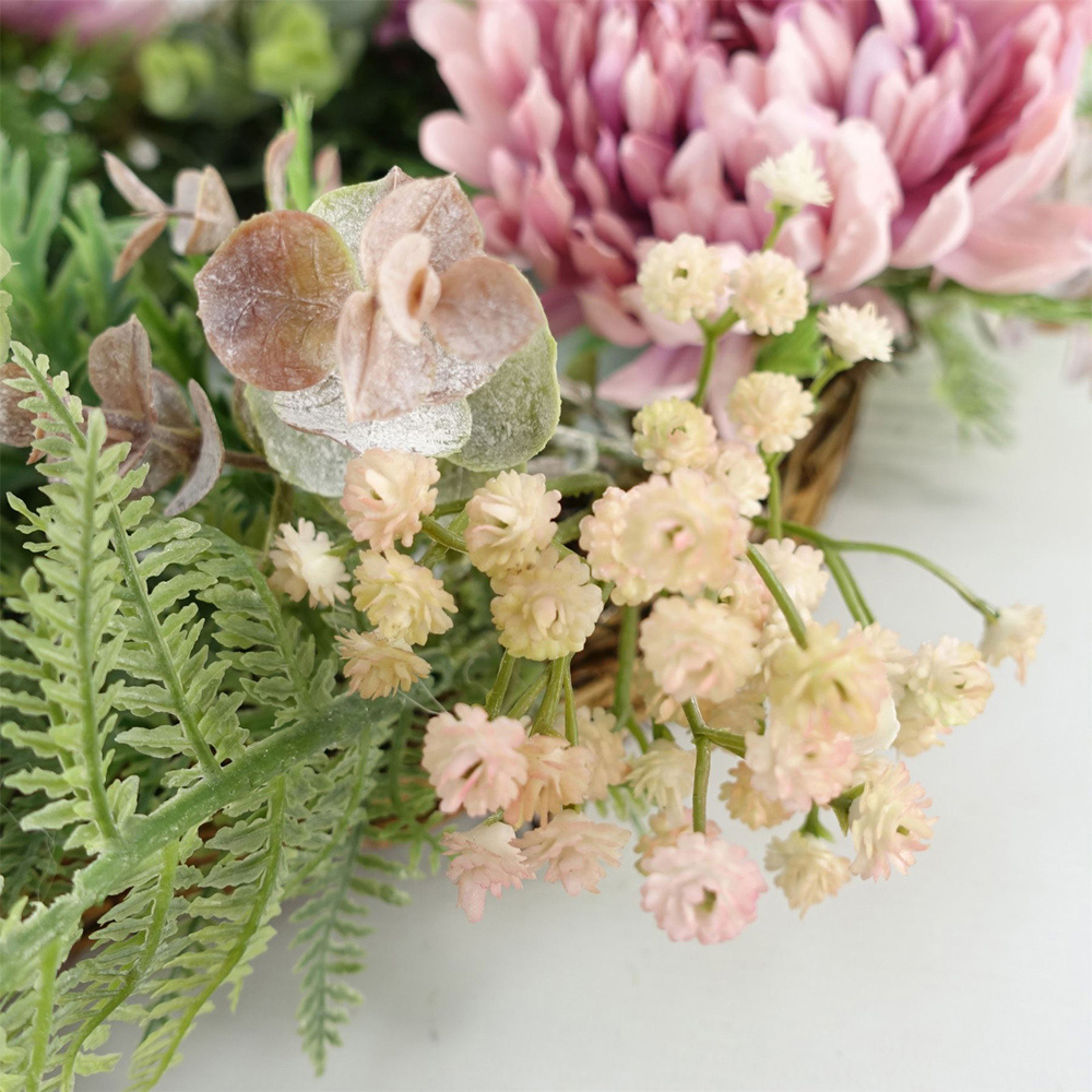 Leaf Pink Floral Artificial Wreath 45cm Image 3