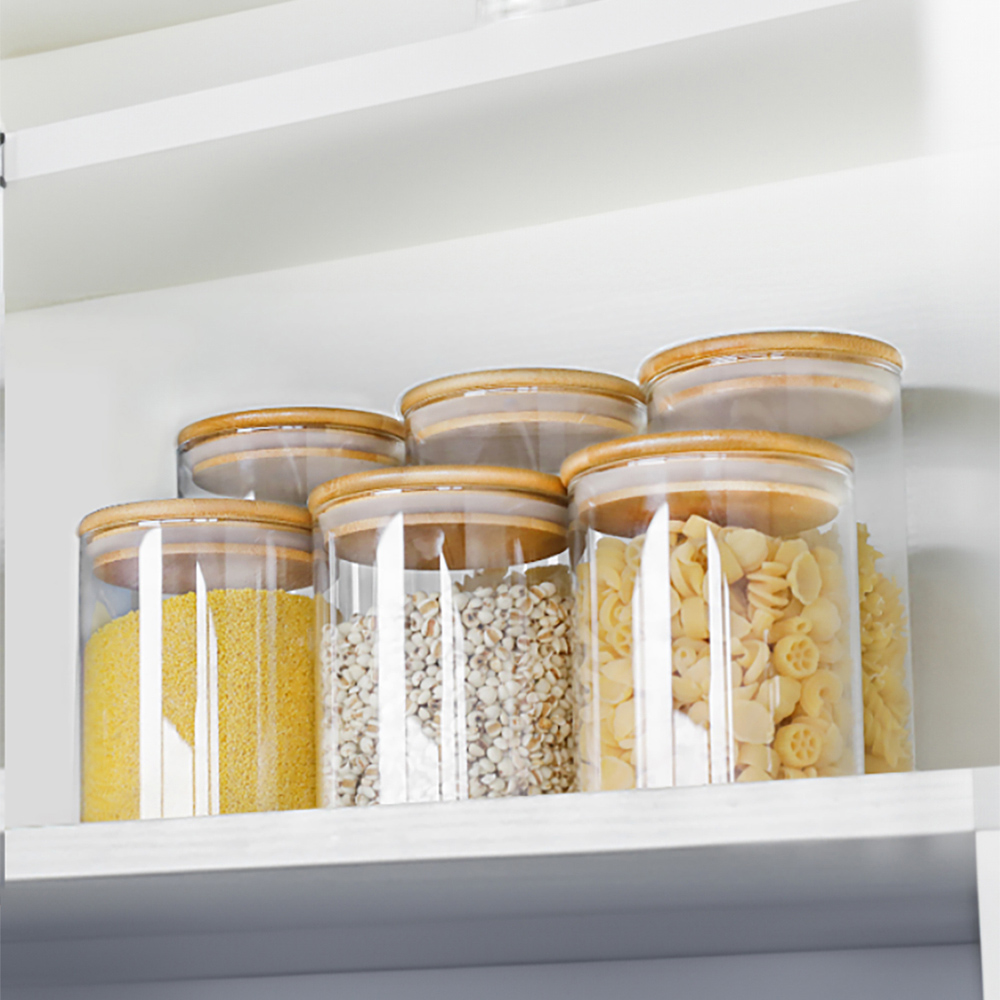 Neo Airtight Bamboo Lid Glass Storage Jar 6 Pack Image 2