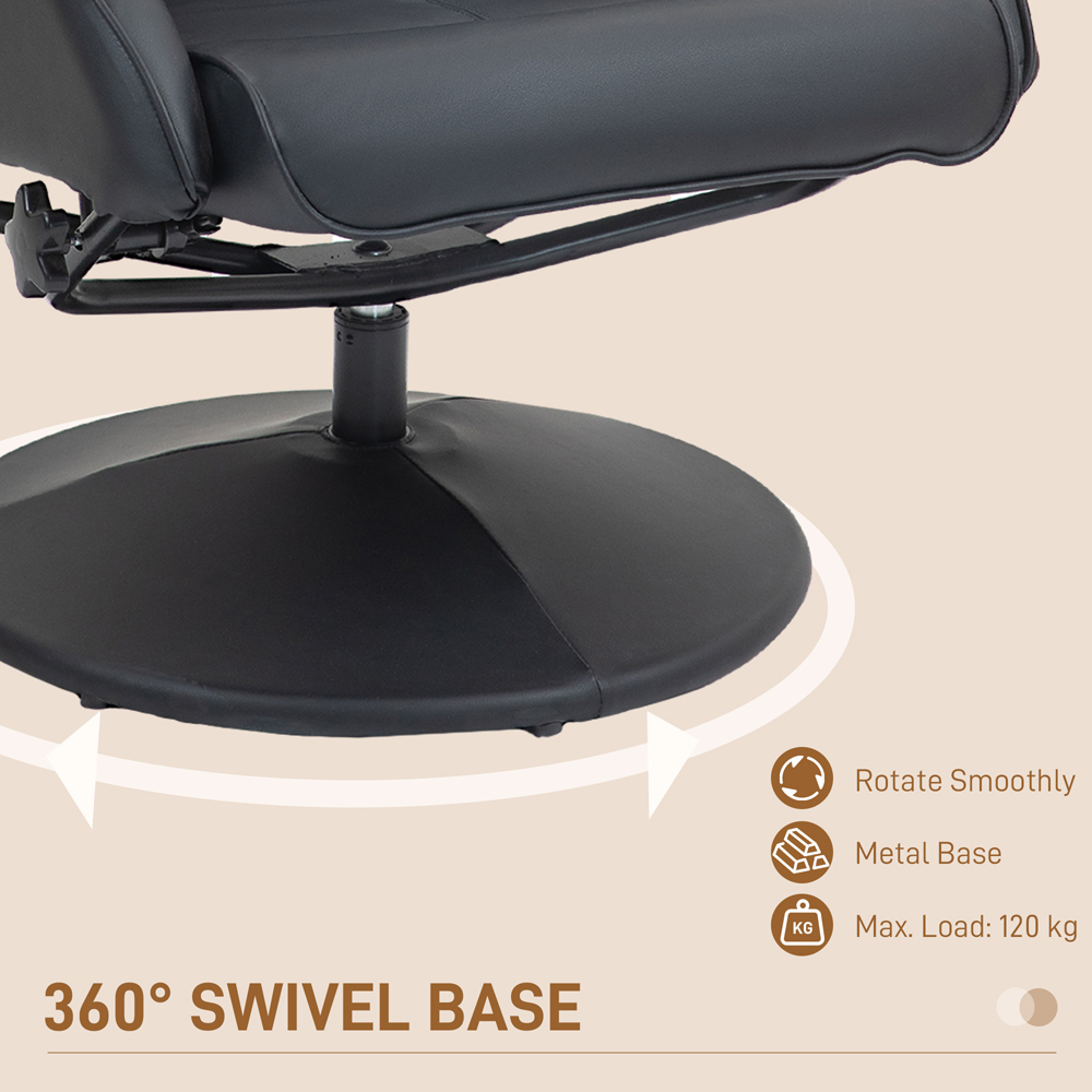HOMCOM Black PU Leather Upholstered Recliner Chair and Footstool Image 7