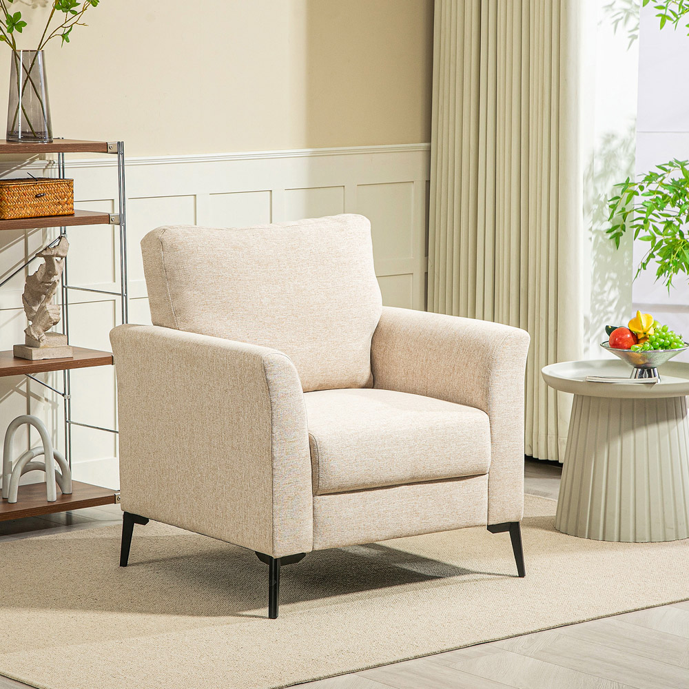 HOMCOM Modern Cream Linen Fabric Accent Chair Image 4