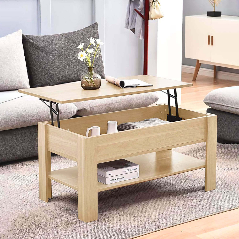 Comfy Living Single Shelf Oak High Gloss Lift Top Coffee Table Image 3