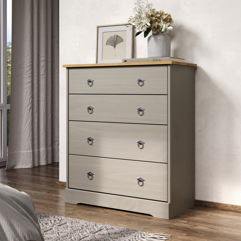 Core Products Corona Classic 4 Drawer Grey Pine Wood Chest of Drawers Image 7