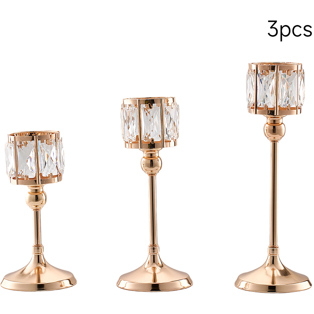 Living and Home Gold Crystal Panel Tiered Candle Holder Set of 3 Image 3