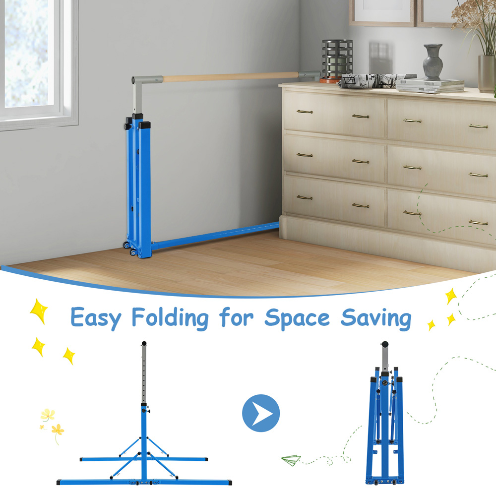 Costway Blue Kids Foldable Gymnastics Bar Image 5