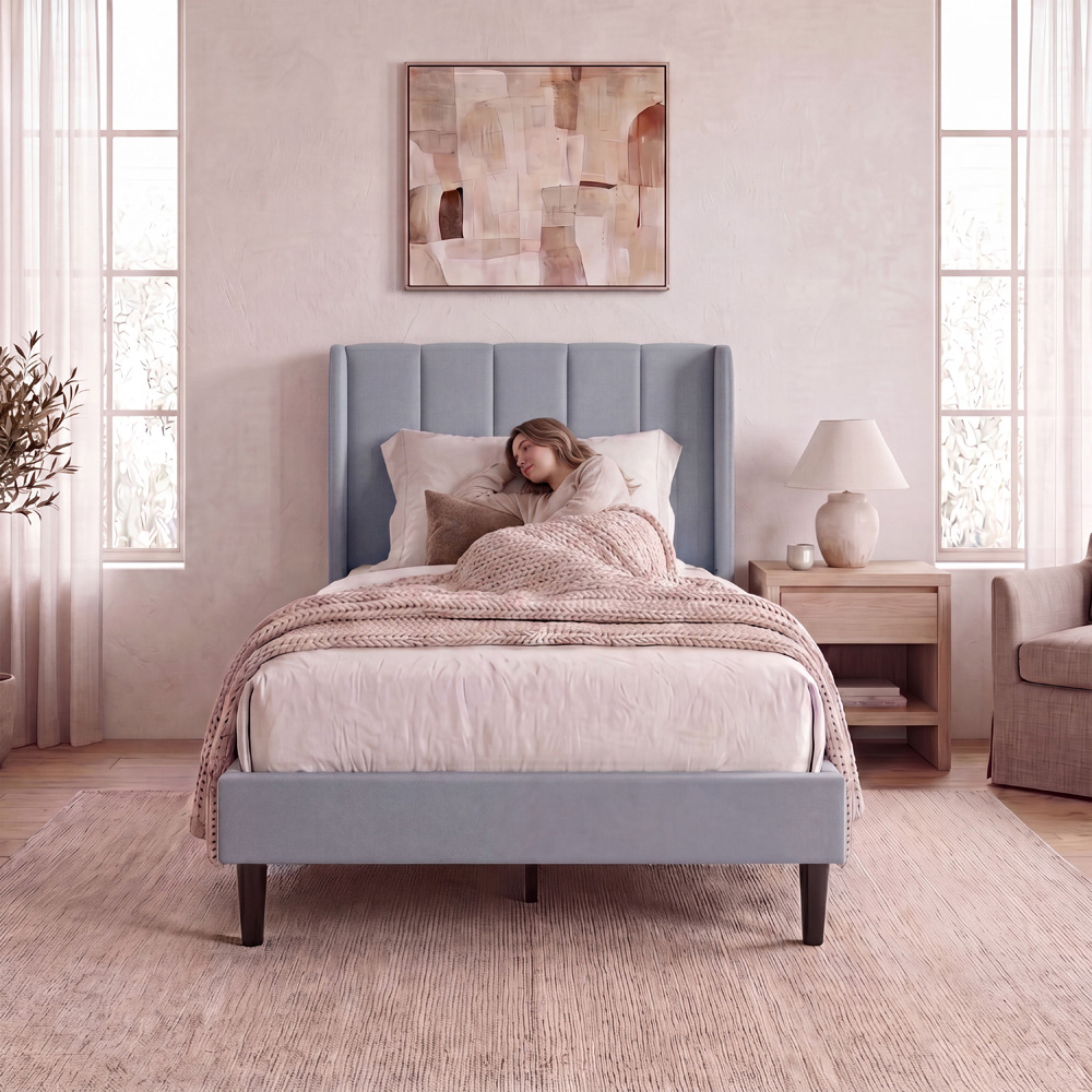 VIDA DESIGNS Vianna Single Light Grey Linen Fabric Bed Image 3