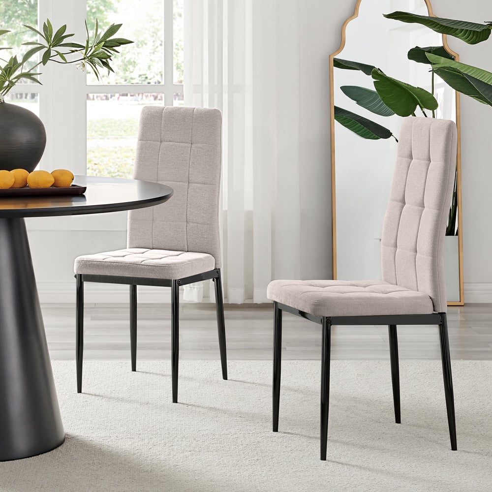 Furniturebox Valentina Set of 2 Cream and Black Textured Weave Dining Chairs Image 4