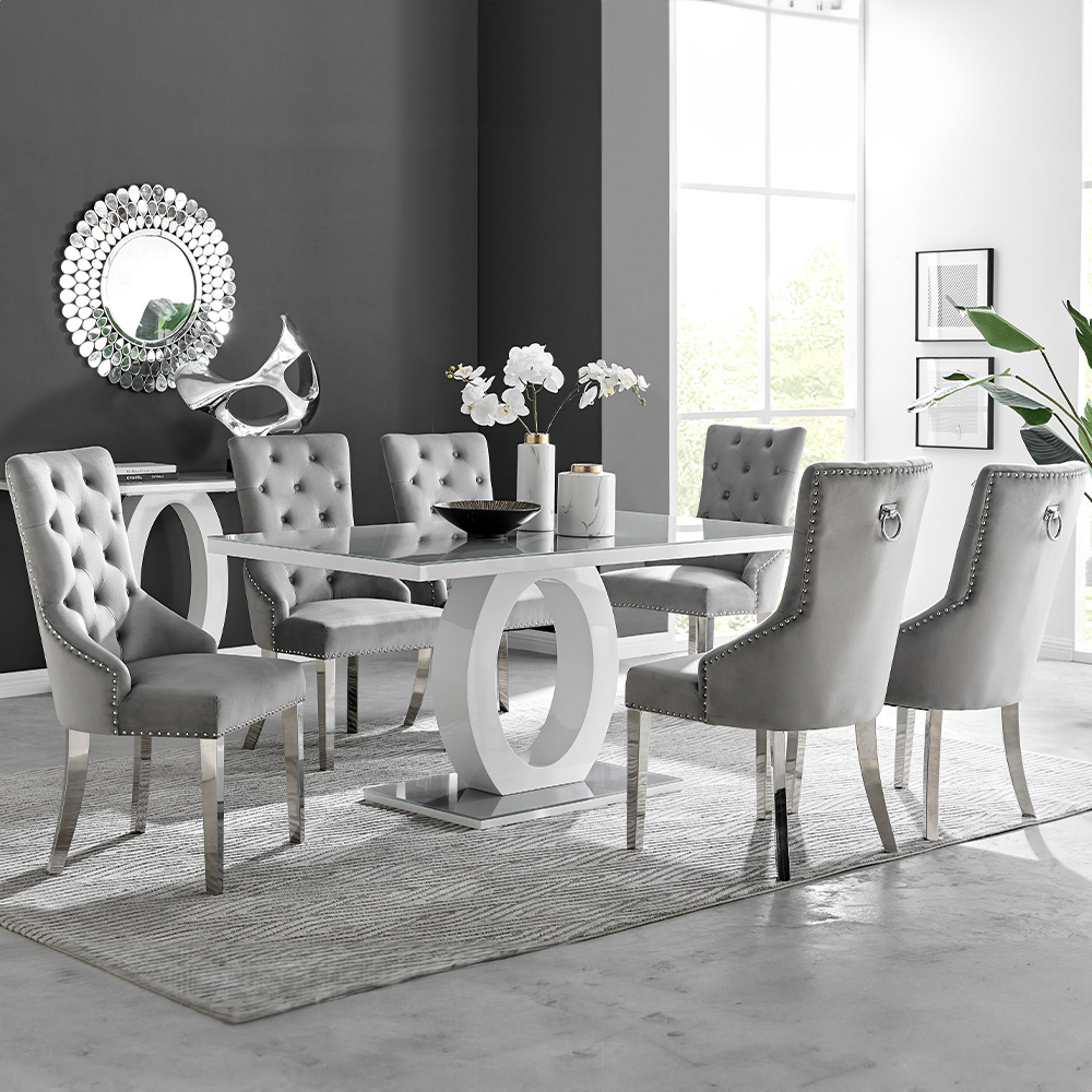 Furniturebox Lucia Kensington 6 Seater Dining Set Grey High Gloss and Elephant Grey Image 1