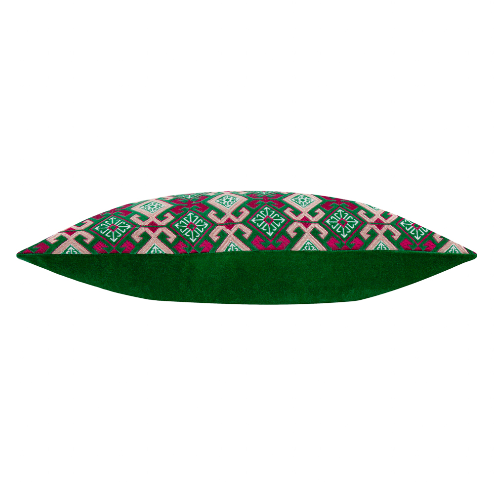Paoletti Laurel Embroidered Cerise Jade Velvet Cushion 30 x 60cm Image 4