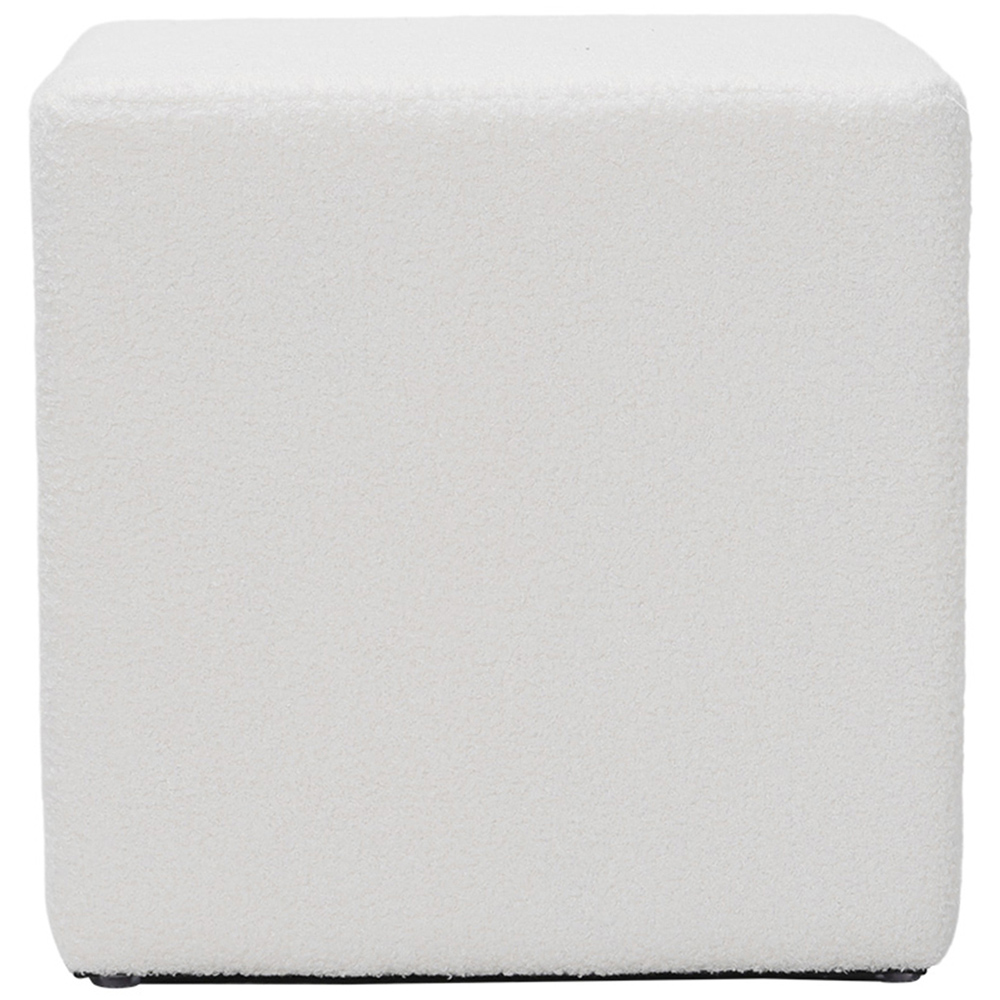 Living and Home White Teddy Fleece Upholstered Cube Footstool Image 4