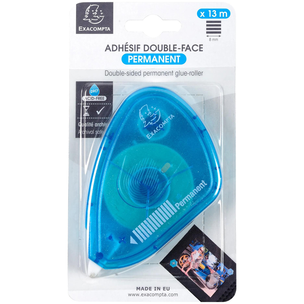 Exacompta Turquoise Double Sided Permanent Glue Roller 13m 6 Pack Image 3
