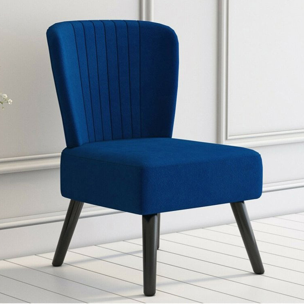 Neo Dusky Blue Velvet Shell Accent Chair with Black Legs Image 1