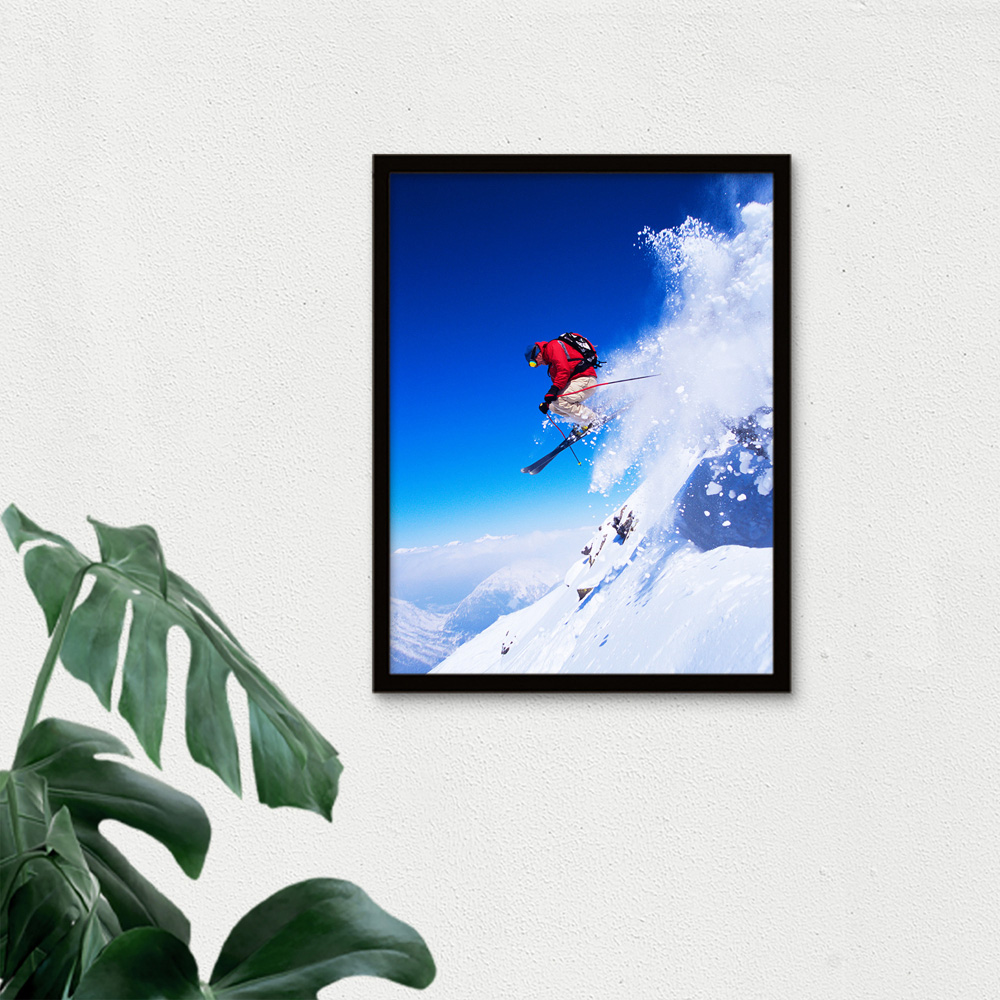 Wee Blue Coo Skier Ski Jumping Snow Sport Framed Wall Art Print 30 x 41cm Image 3