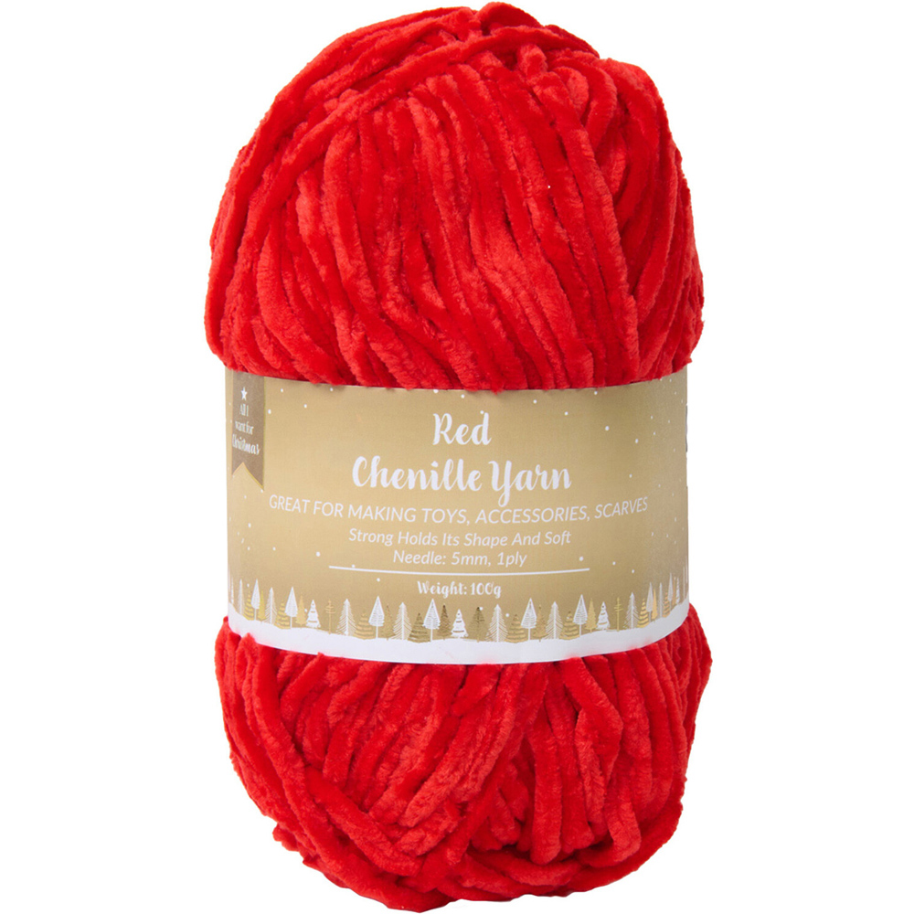 Chunky Chenille Yarn Red Image 1
