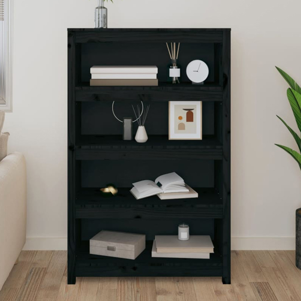 vidaXL 4 Shelf Black Solid Pine Wood Bookcase Image 1