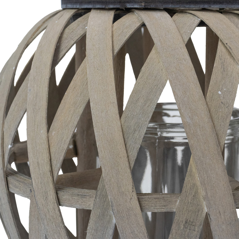 JVL Luna Antique Wash Natural Wood Round Lantern with Handle Image 5