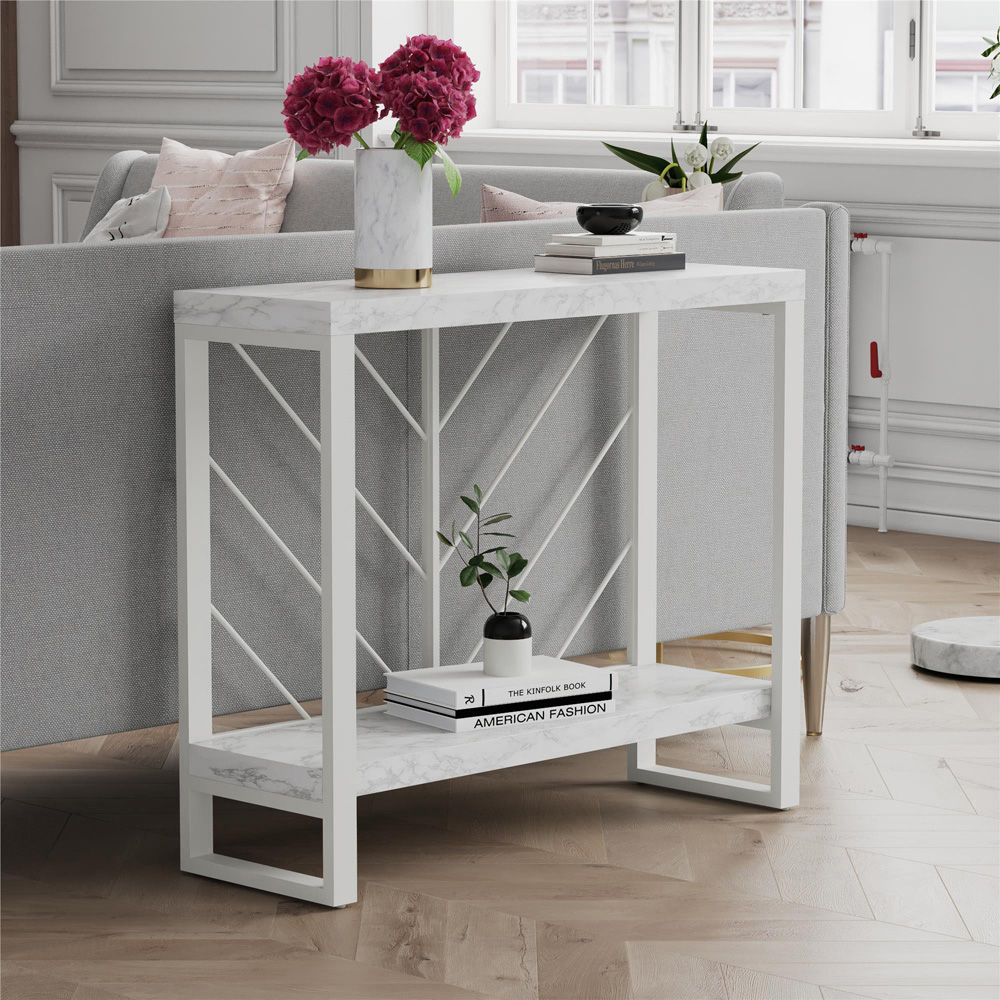 Dorel Home Brielle Single Shelf White Faux Marble Console Table Image 8