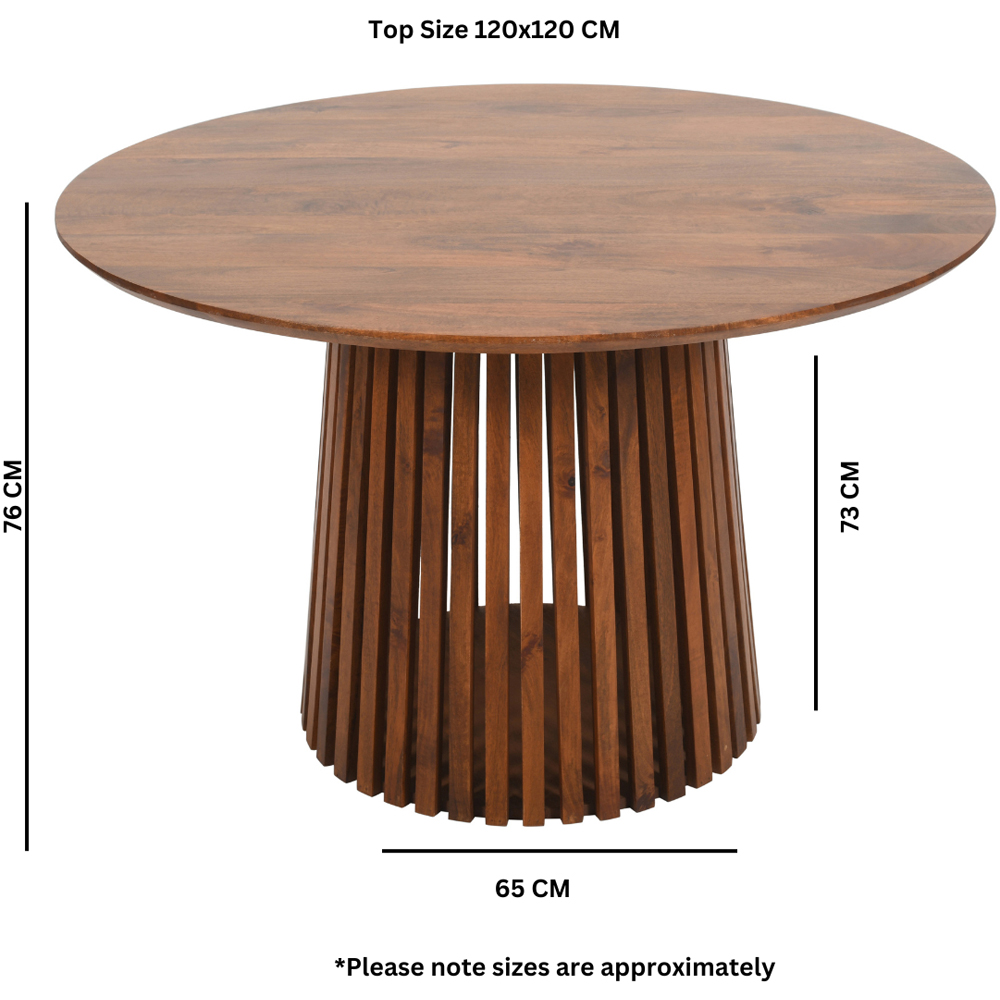 Brooklyn Slatted 6 Seater Mango Wood Round Dining Table Image 6