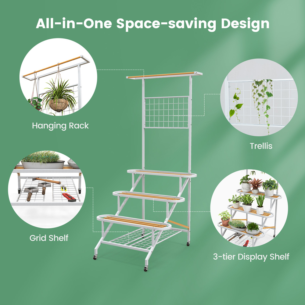Costway 4 Tier White Hanging Plant Stand with Trellis Image 7