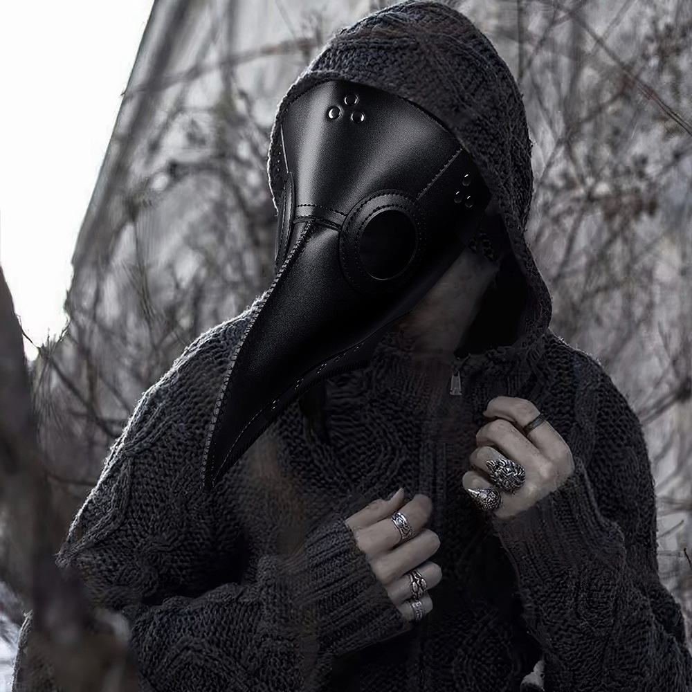 Living and Home Black PU Leather Halloween Cosplay Plague Doctor Mask Image 2