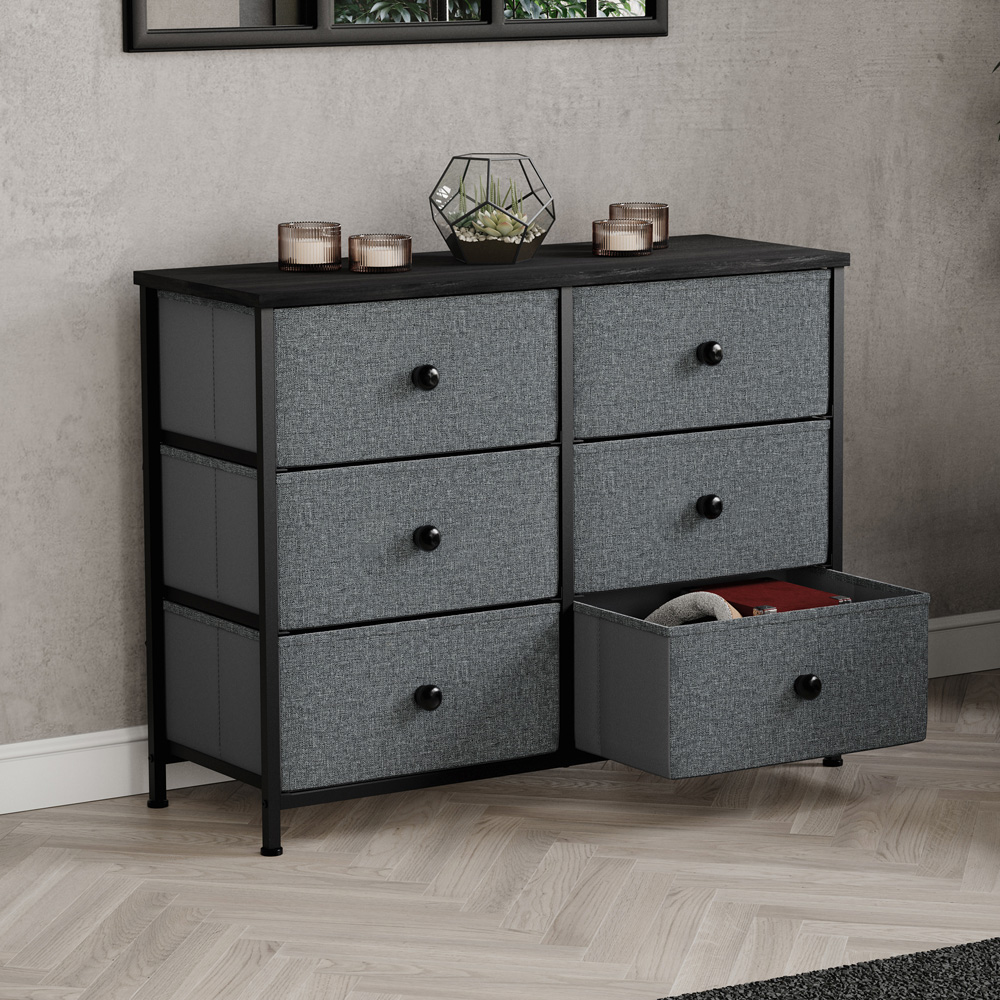 Vida Designs Chorley 6 Drawer Grey and Black Fabric Chest of Drawer Image 4
