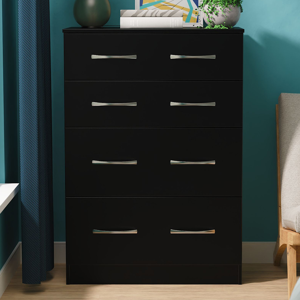 Crowndale Avon 4 Drawer Matt Black Deep Chest of Drawers Ready Assembled Image 1
