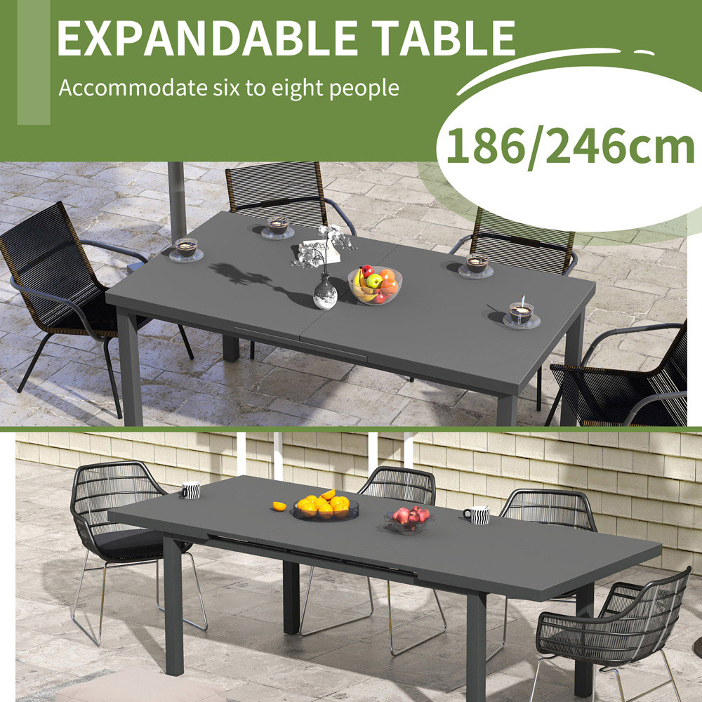 Outsunny 8 Seater Extending Outdoor Dining Table Charcoal Grey Image 5