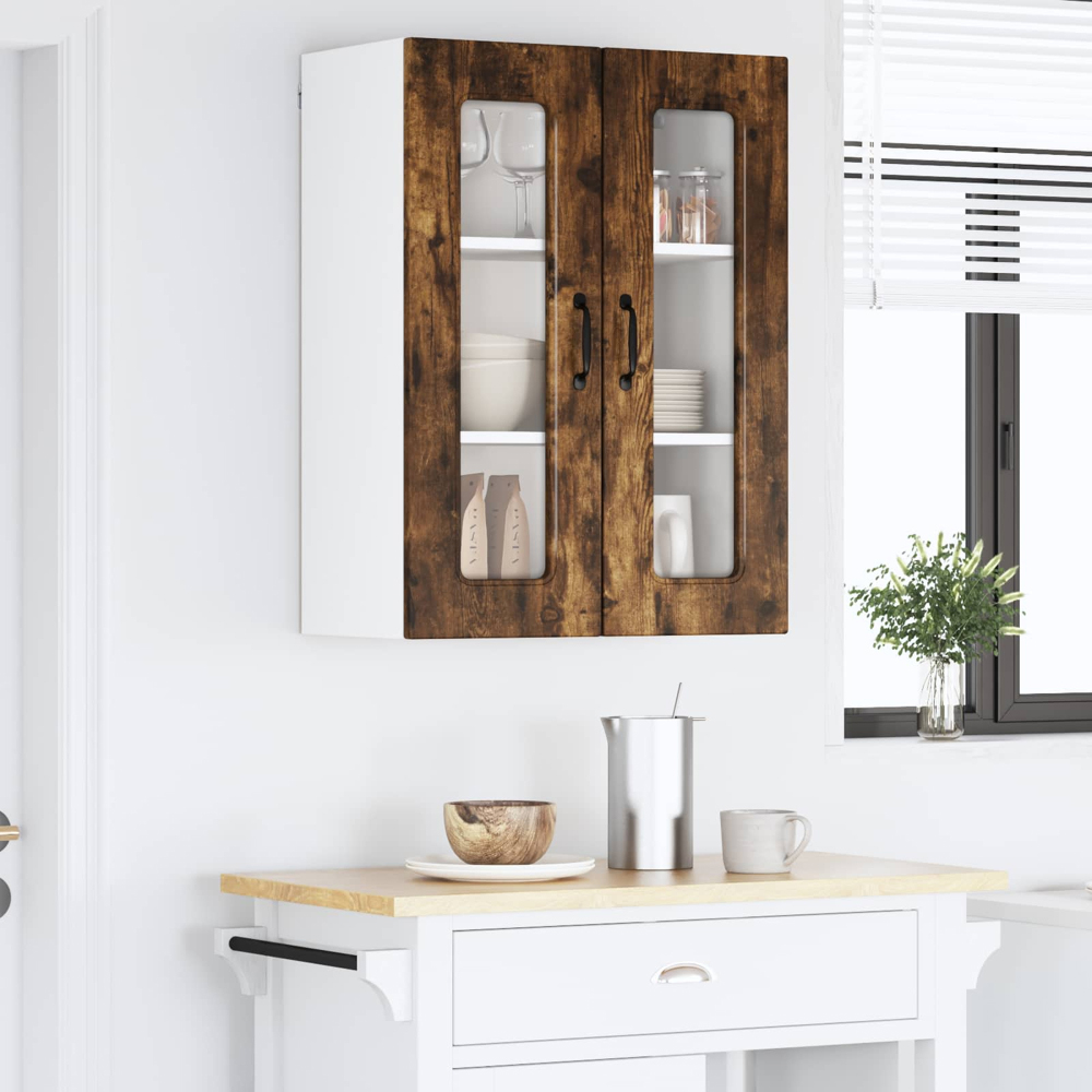 vidaXL 2 Glass Door Smoked Oak Kitchen Wall Cabinet Image 9