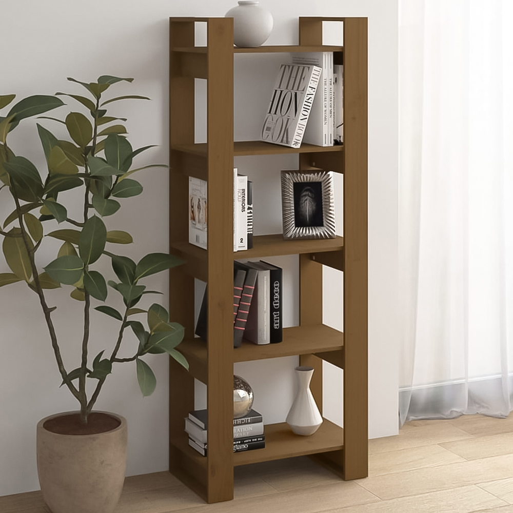 vidaXL 5 Shelf Honey Brown Solid Wood Bookcase Image 1