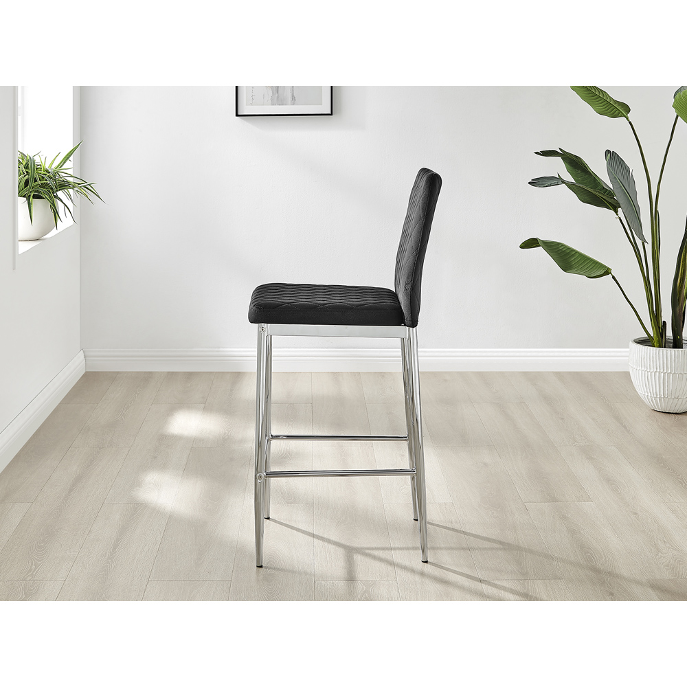 Furniturebox Modern Valera Black and Silver Velvet Bar Stool Set of 2 Image 4