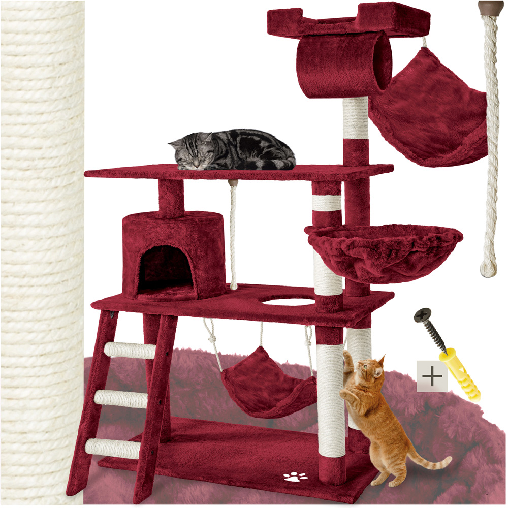 tectake Marcel Burgundy Cat Tree with Scratching Post 141cm Image 2