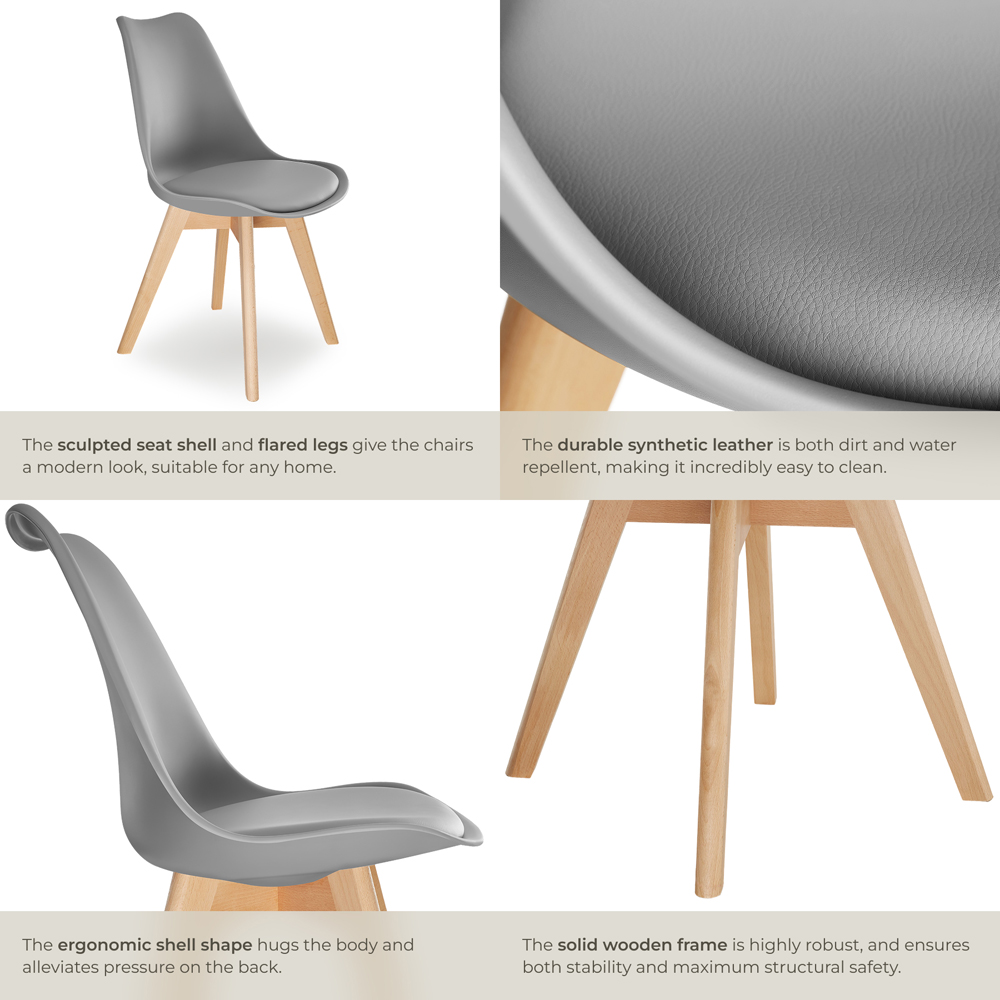 tectake Frederikke Set of 2 Grey Padded Dining Chair with Wooden Legs Image 6