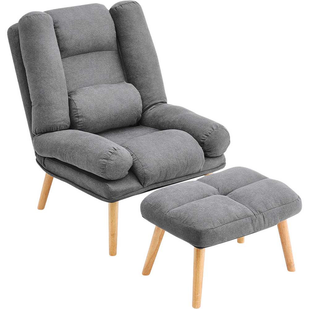 Living and Home Modern Grey Fabric Recliner with Footstool Image 2
