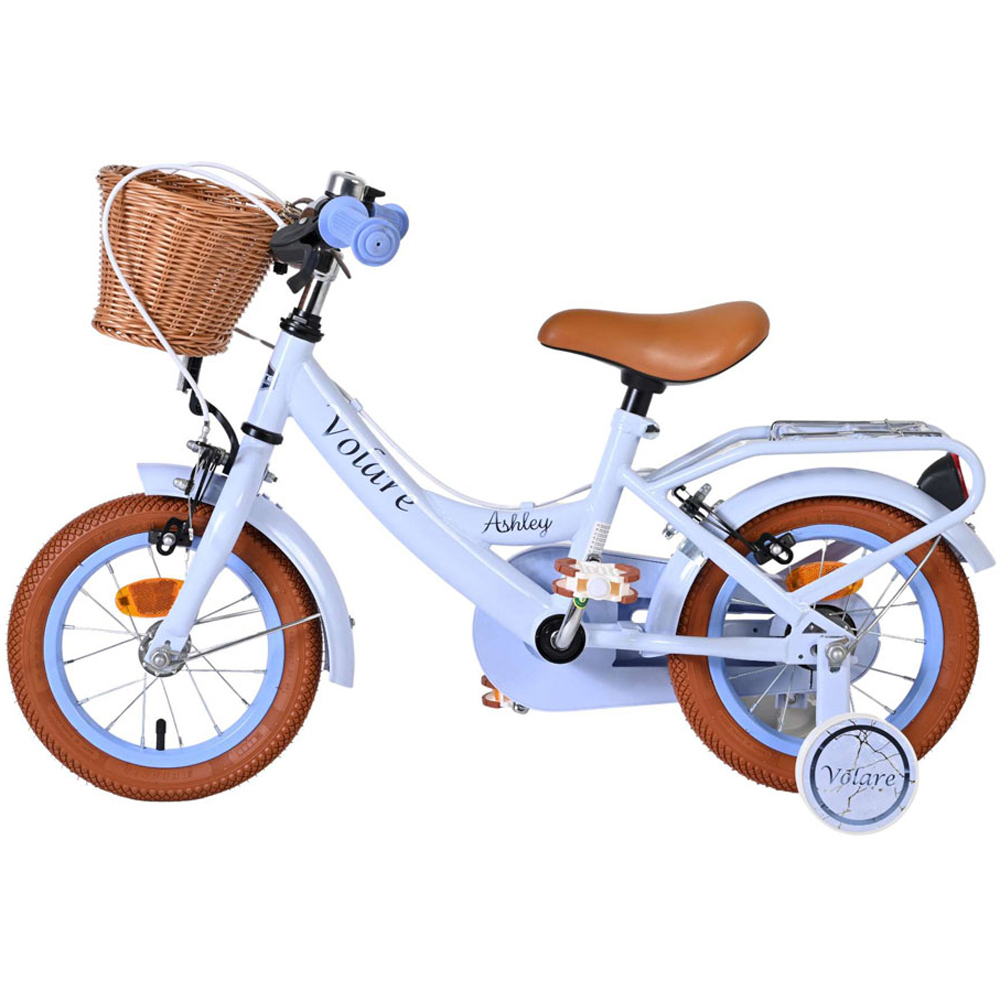 Volare Ashley Kids 12 inch Blue Pastel Bike with Stabilisers Rack and Basket Image 5