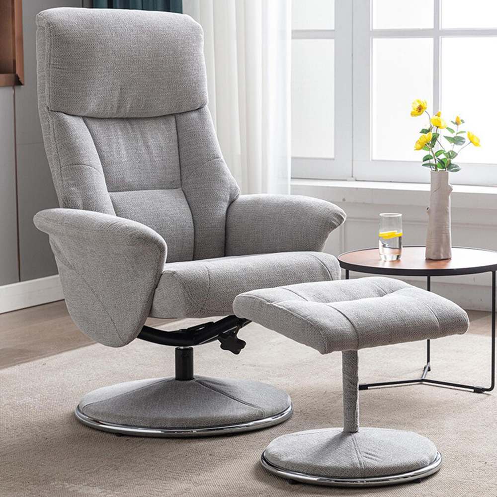 Madrid Grey Fabric Swivel TV Chair with Footrest Image 1