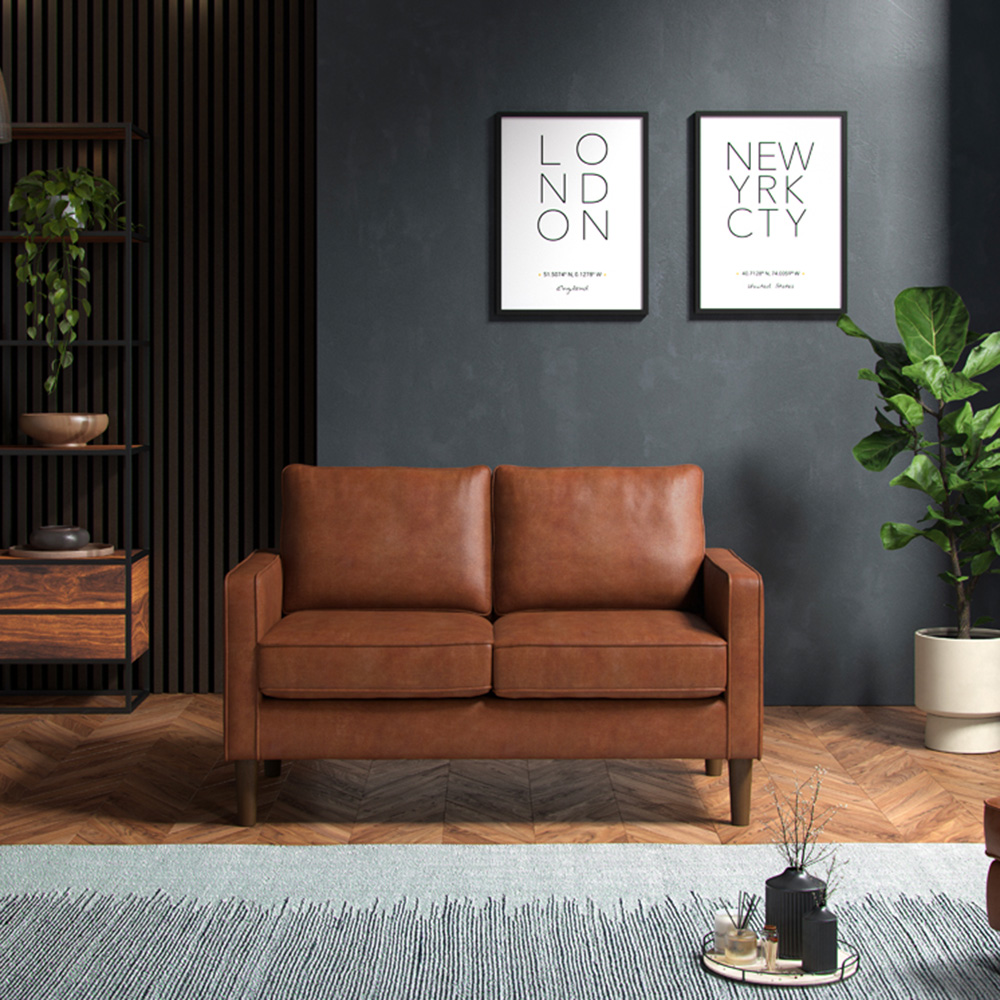 Regan 2 Seater Tan Faux Leather Sofa Image 5