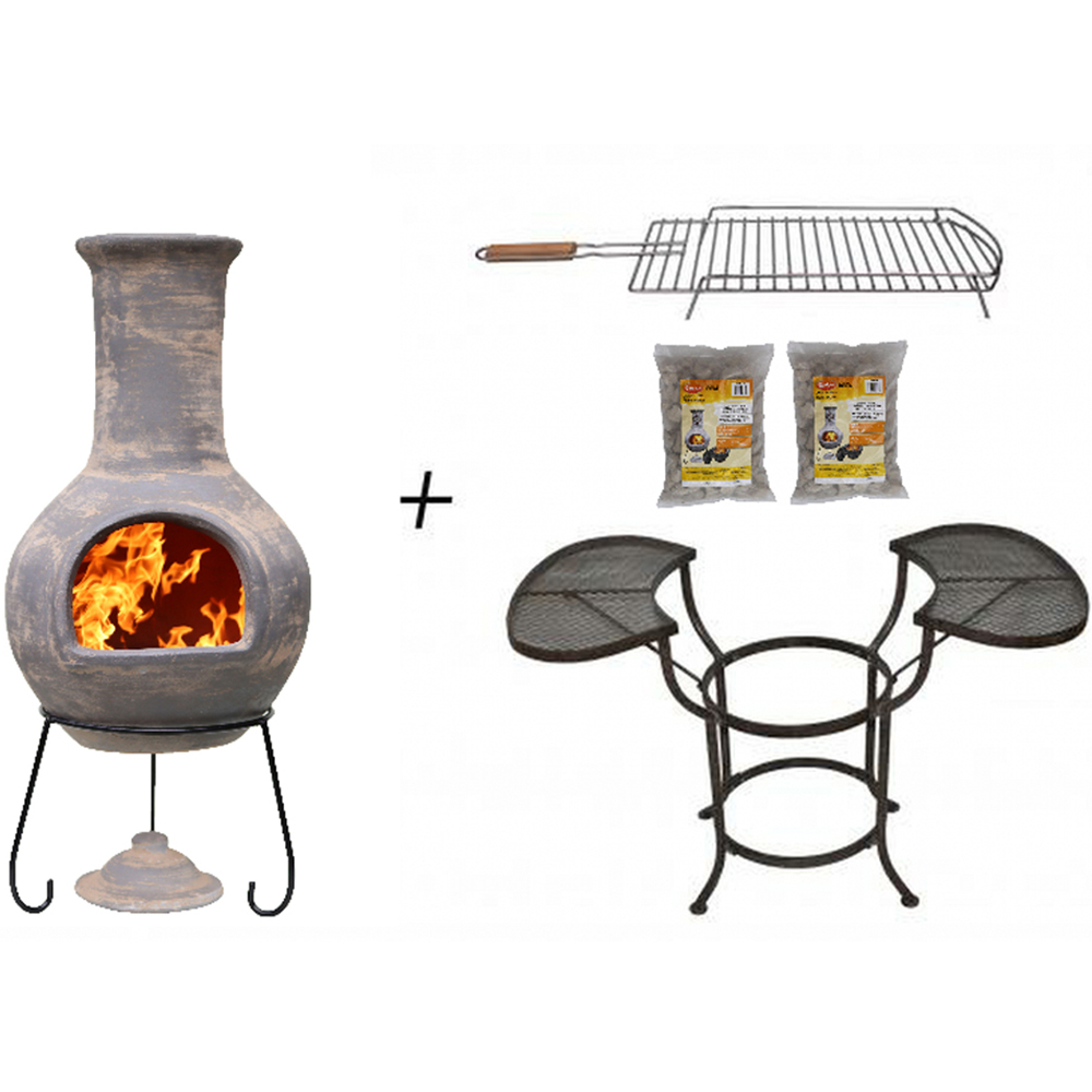 Gardeco BBO-C8C.56 Grill Lava Stones and Cradle Clay Chiminea BBQ Bundle Image 3