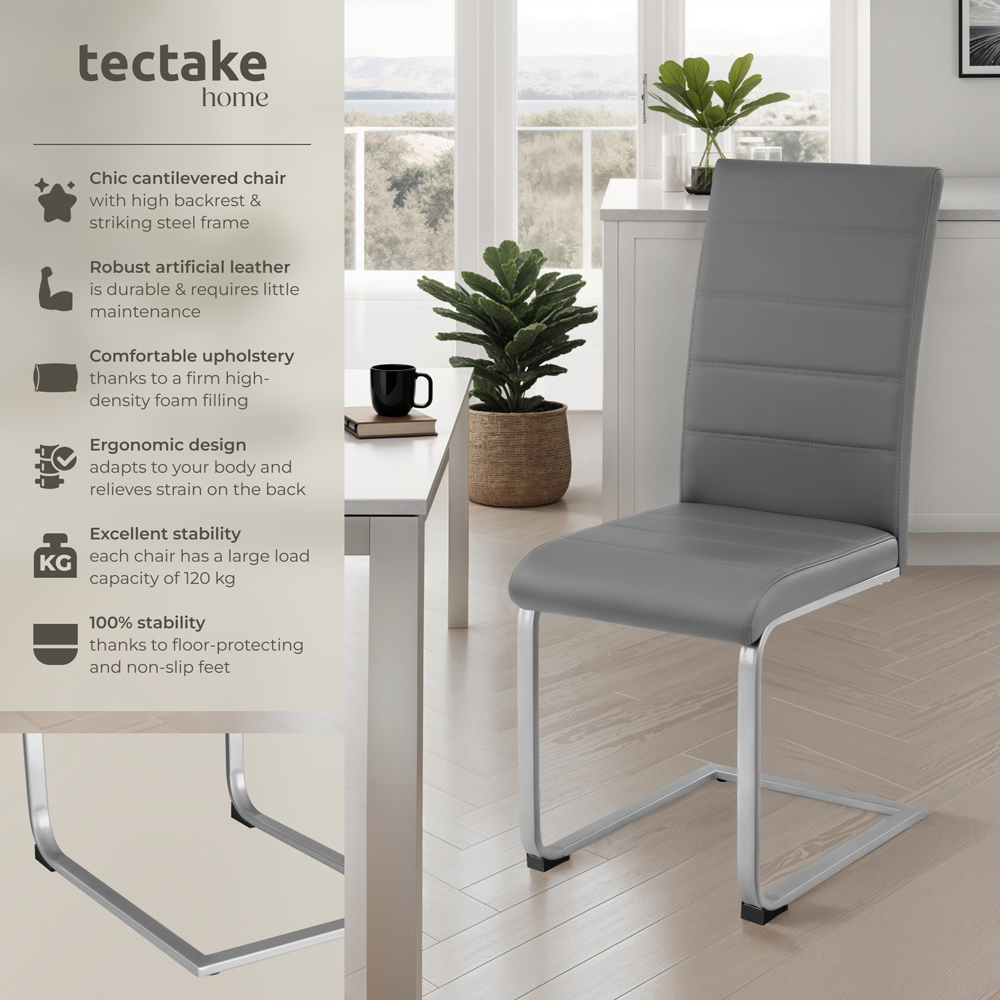 tectake Set of 8 Grey High Backrest Dining Chair Image 6