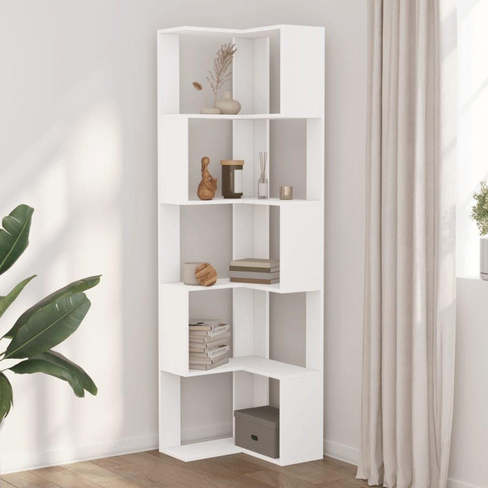 vidaXL 5 Shelf White Corner Bookcase Image 1
