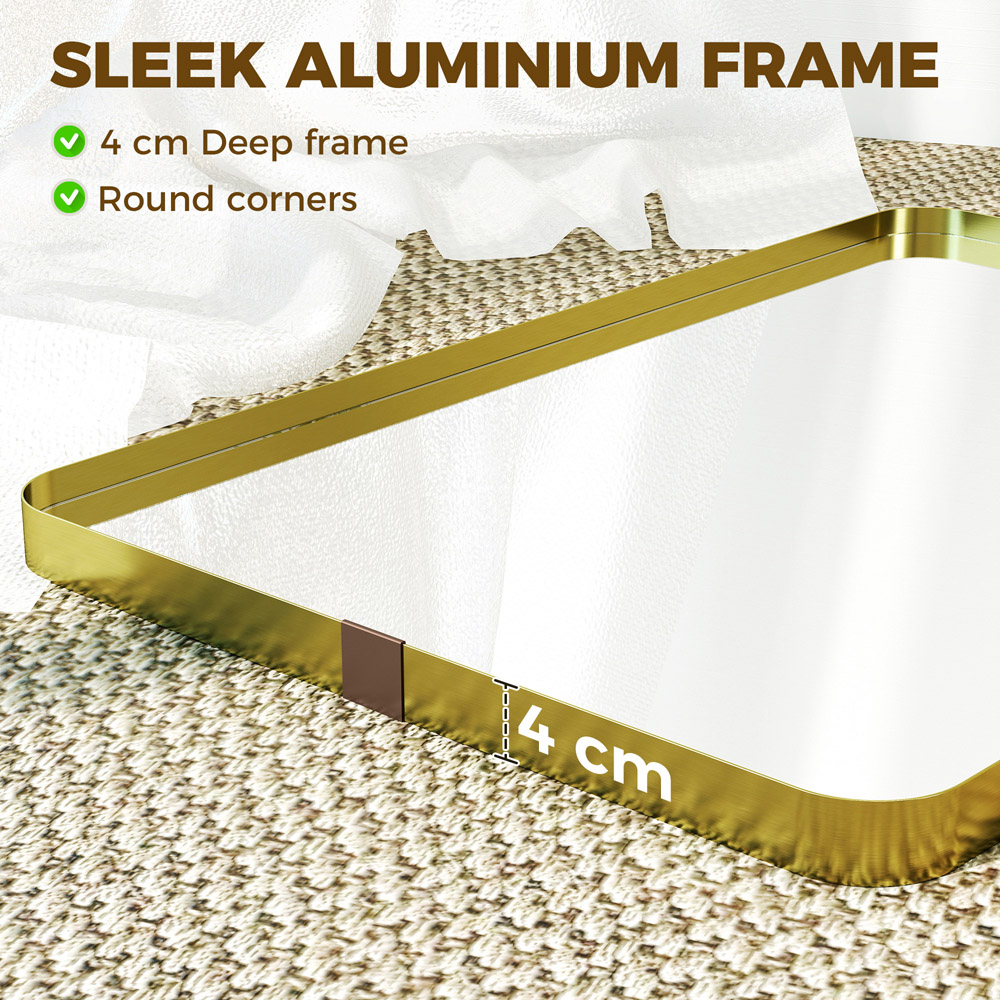 HOMCOM Gold Wall Mounted Rectangular Wall Mirror 90 x 60cm Image 8