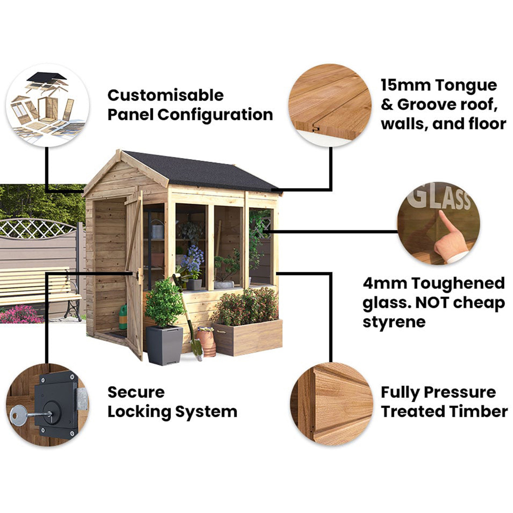 Dunster House Overlord 6 x 6ft Modular Brown Superfelt Apex Potting Shed Image 5