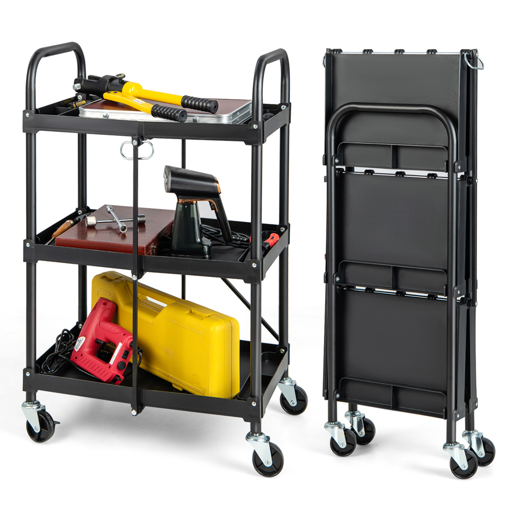 Costway 3 Shelf Folding Tool Trolley with Lockable Wheels Image 3
